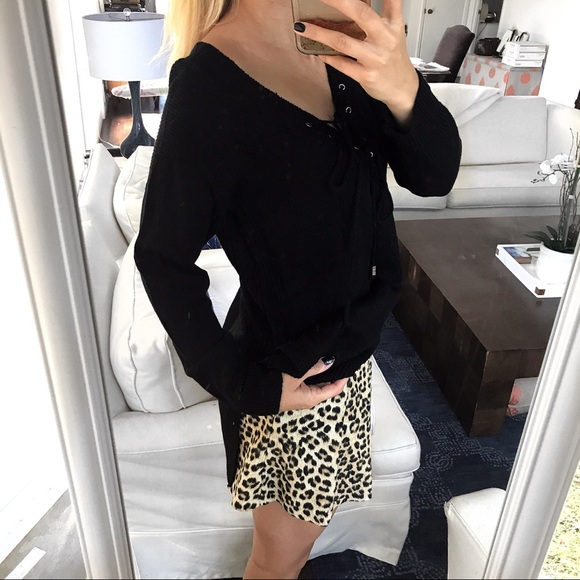 ARRIVED‼️Black Knit Lace Up Long Sweater - Picture 5 of 9